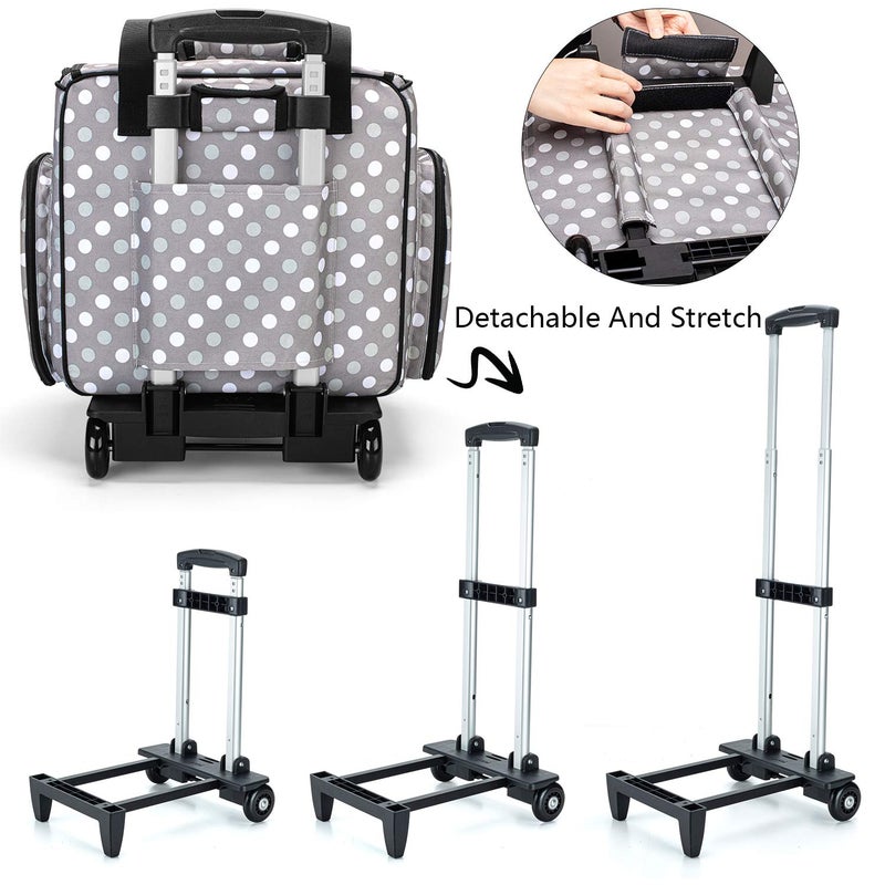 LUXJA Serger Case with Detachable Dolly, Bag with Removable Padding Pad (Fit for Most Standard Machines), Gray Dots - Image 4